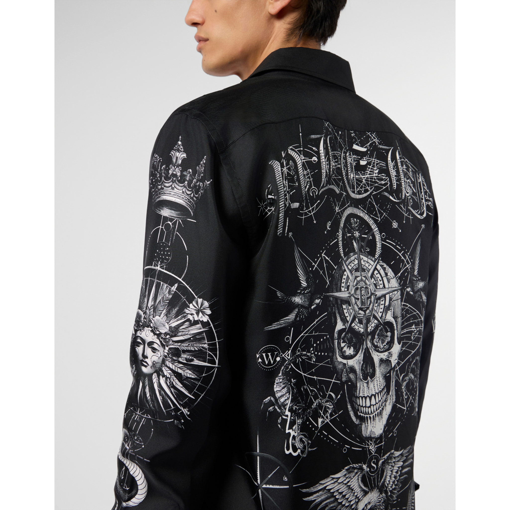 PHILIPP PLEIN Silk Shirt All-Over Tattoo