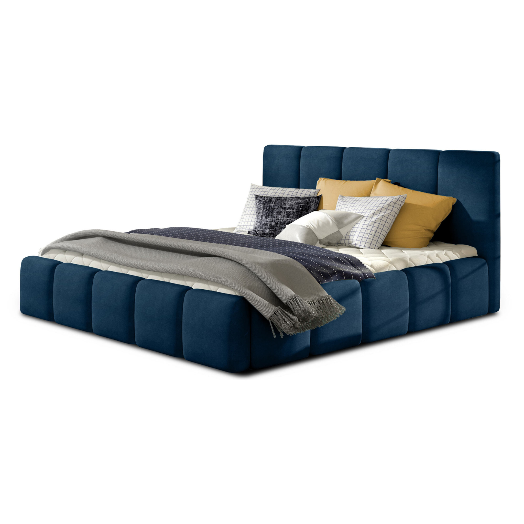 Lucea - lit coffre - 180x200 - sommier inclus - en velours - Bleu nuit
