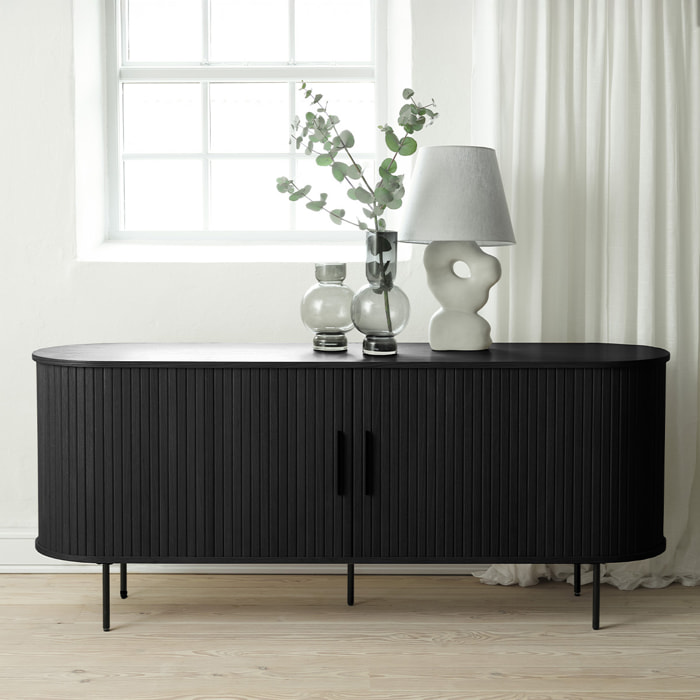 Buffet Bois Noir Alba, L.180 x P.45 x H.76 cm, Style Minimaliste