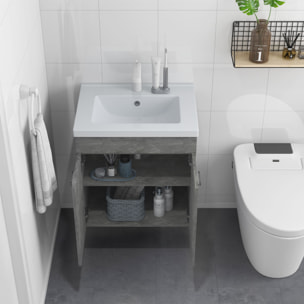 Mueble de Baño con Lavabo Cerámico Armario Bajo de Lavabo de Pared con 2 Puertas y Estante Ajustable Acabado Melamina 60x45,5x60 cm Gris