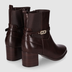 Botines de Piel Sintética - Marron - Tacón: 6 cm
