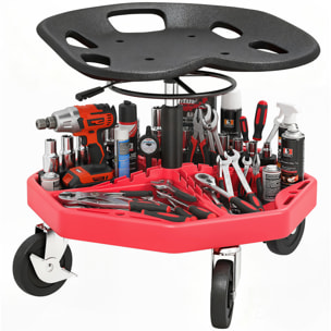 Taburete de Taller Móvil con Bandeja Magnética, Altura Ajustable de 52â‚¬â€œ59,5 cm, Carga 135 kg, Asiento Taburete para Mecánico con Ruedas, para Garaje, Reparación de Automóviles, Rojo