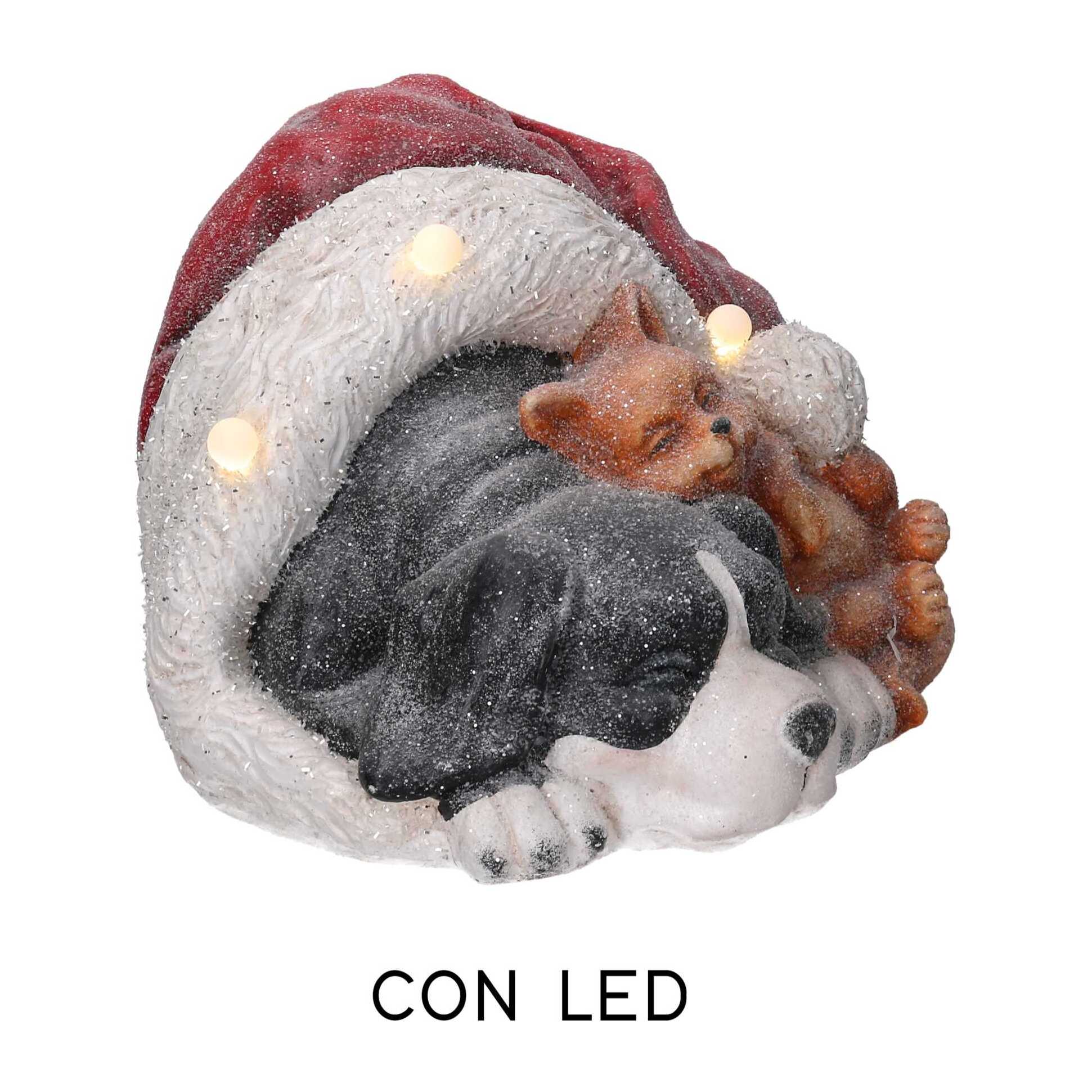 Cane in resina nero con gatto, cappello e led cm35x34h24,6