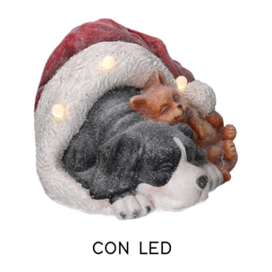 Cane in resina nero con gatto, cappello e led cm35x34h24,6