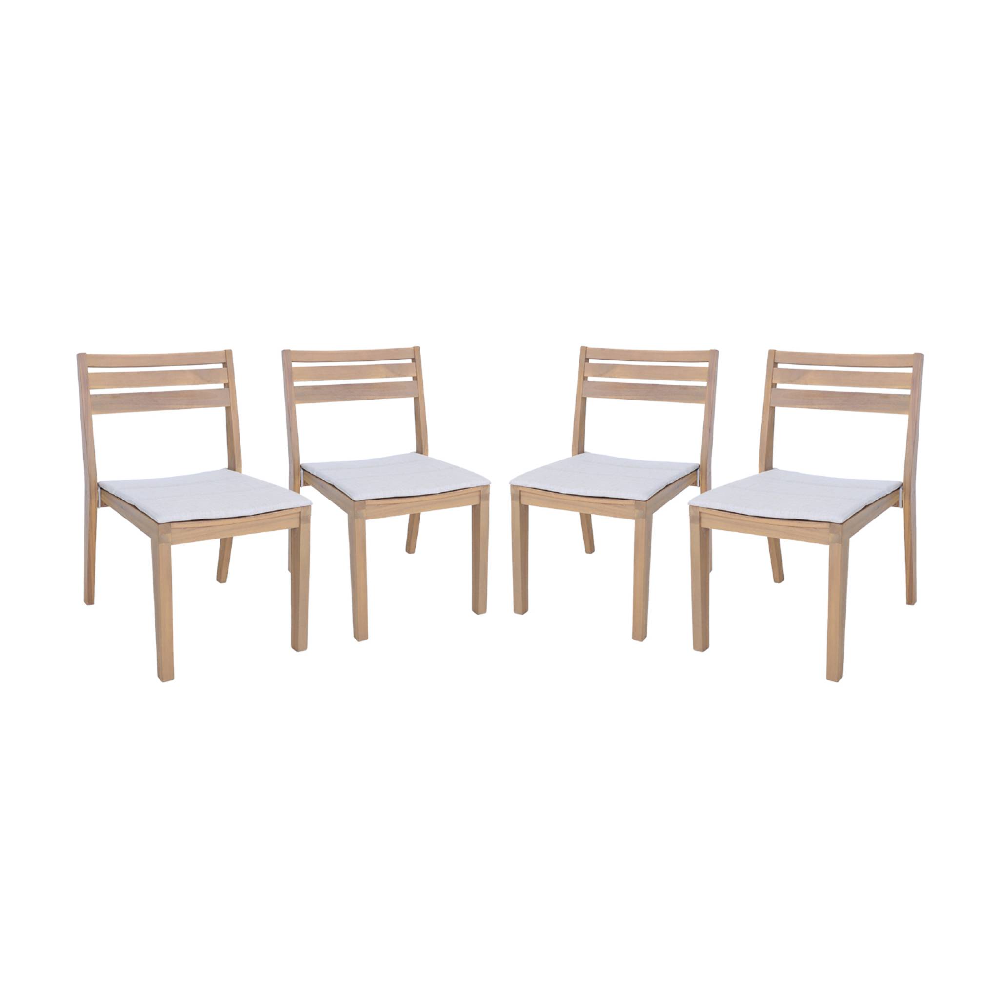 Lot de 4 chaises de jardin beige MERINA bois d'acacia avec coussin. 52 x 55 x 81 cm