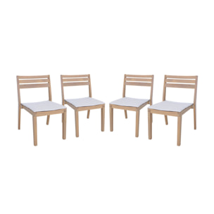 Lot de 4 chaises de jardin beige MERINA bois d'acacia avec coussin. 52 x 55 x 81 cm