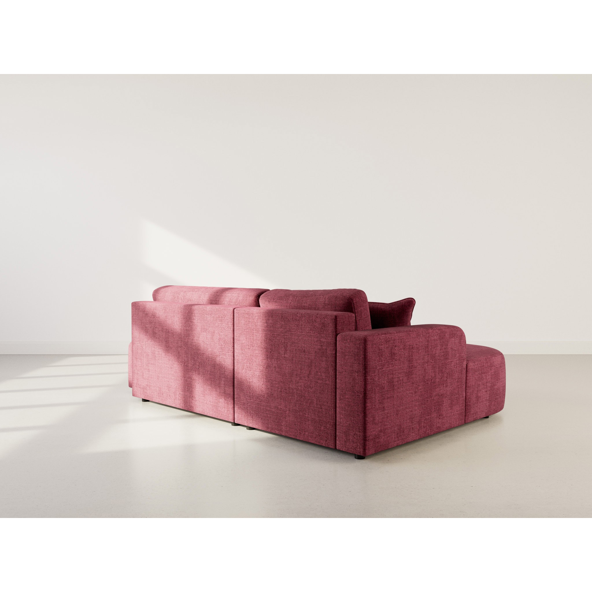 Miro - Canapé d'angle gauche 4 places convertible avec coffre en velours texturé - Prune