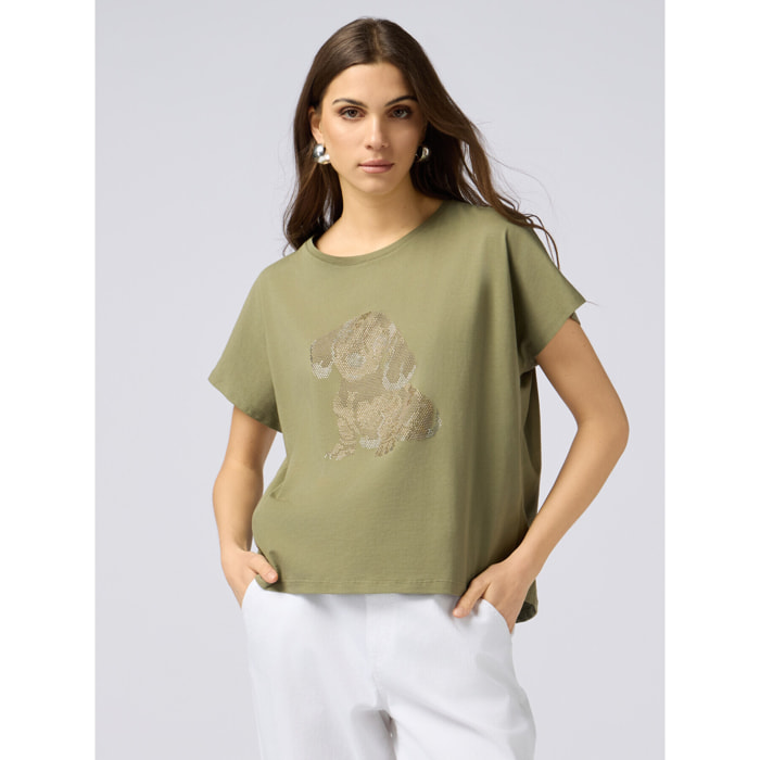 Oltre - Camiseta de algodón con aplicaciones - Verde