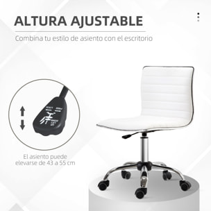 Silla de Oficina sin Brazos Silla de Escritorio Giratoria con Altura Ajustable Silla para Estudio Tapizada en PU Carga 120 kg Blanco