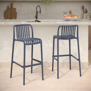 Lot de 2 chaises de bar de jardin 76 cm en plastique bleu marine - Duli