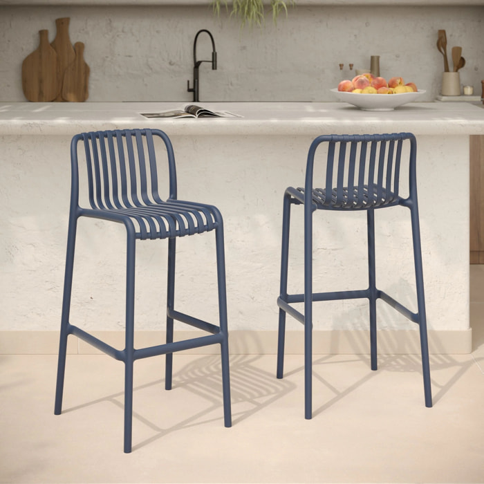 Lot de 2 chaises de bar de jardin 76 cm en plastique bleu marine - Duli