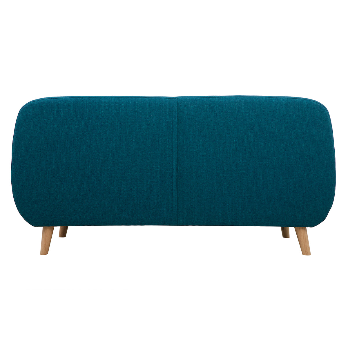 Canapé scandinave déhoussable 3 places en tissu bleu canard et bois clair YNOK