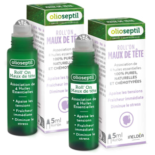 OLIOSEPTIL - Roll'On Maux de Tête - Apaise les tensions - Fraîcheur immédiate - Diminue le stress - Aux Huiles Essentielles - Extrait de plantes - Marque Française - Lot de 2 produits