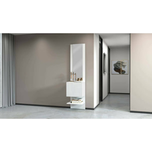 Mobile da ingresso Dcuadrad, Armadietto multifunzione con specchio, Scarpiera a 1 anta, 45x35h190 cm, Bianco