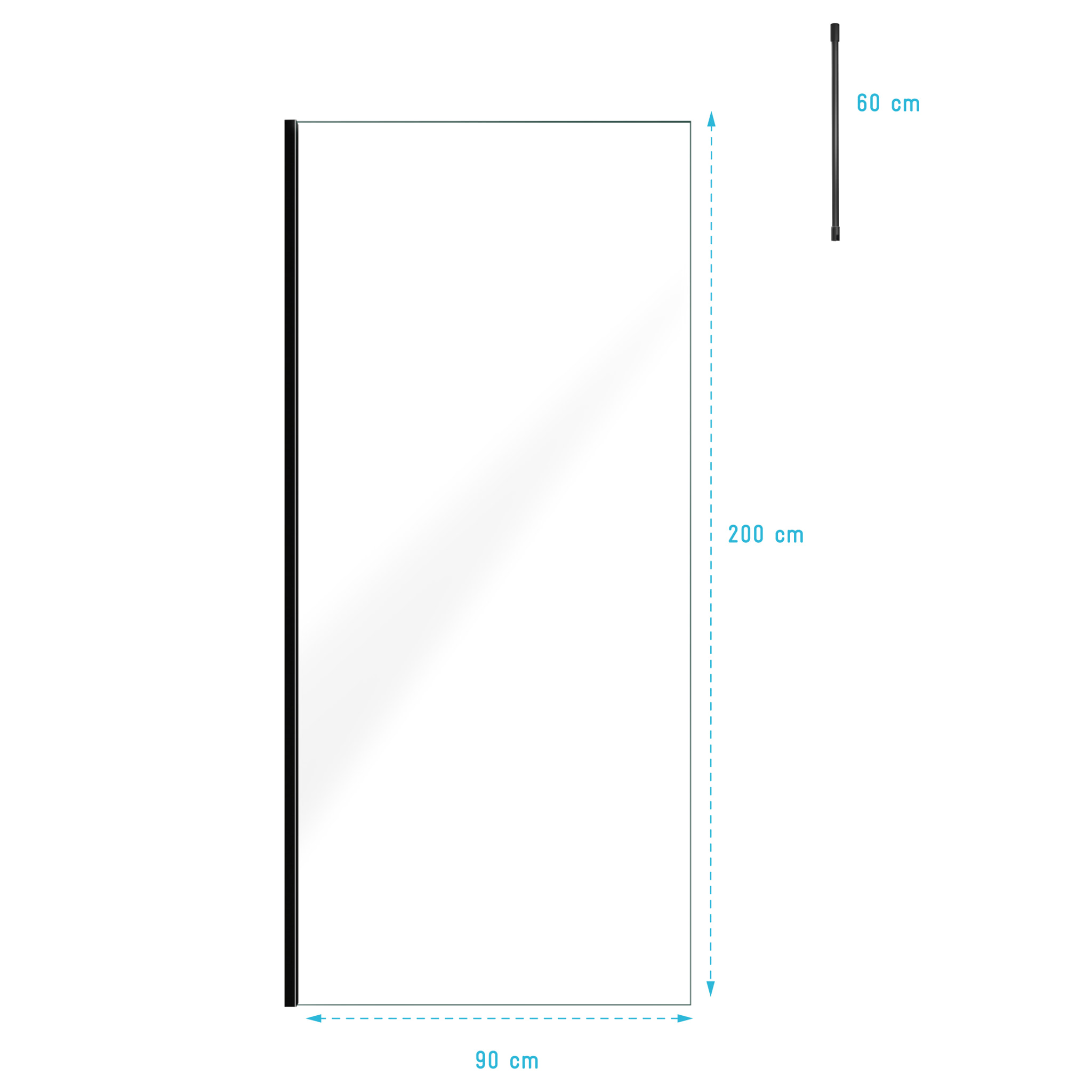 Paroi de Douche 90x200cm Verre Transparent - Profilé + Barre Plafond Noire - FREEDOM 2 BLACK