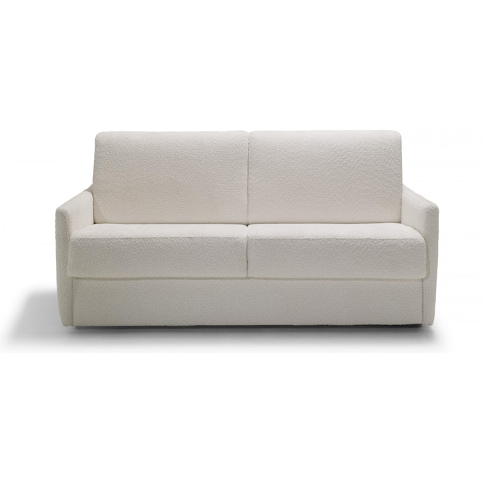 Canapé convertible 3 places en tissu bouclé écru - Ouverture express - Couchage quotidien - Matelas HD 140 x 190 - Sienne