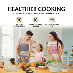 Batterie de cuisine 14 pièces avec revêtement en granit et manche en bois Beige Herzberg HGWDBEJ14-BEI