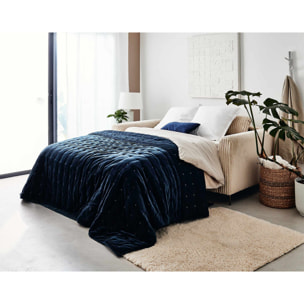 Owen - canapé lit 3 places convertible express couchage quotidien 140 cm matelas 12 cm en velours côtelé grosses côtes - Beige