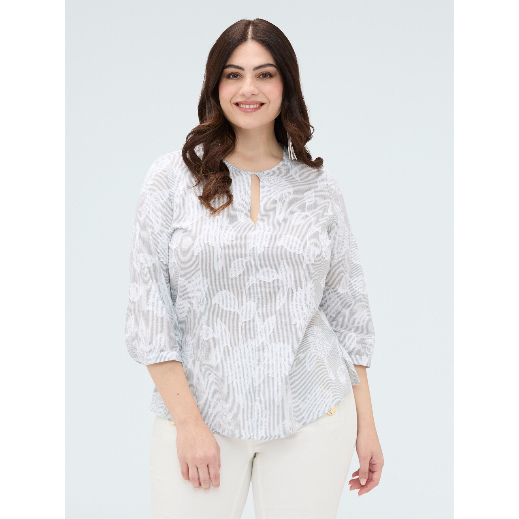 Fiorella Rubino - Blusa in cotone jacquard con ricamo floreale - Bianco
