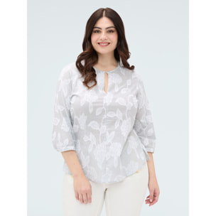 Fiorella Rubino - Blusa in cotone jacquard con ricamo floreale - Bianco
