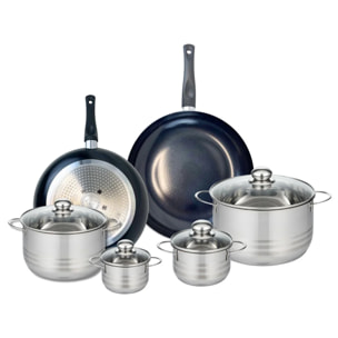 Ensemble de 2 Poêles de cuisson 28 et 32 cm et 4 faitouts 12, 14, 20 et 24 cm Elo Prima Brillant
