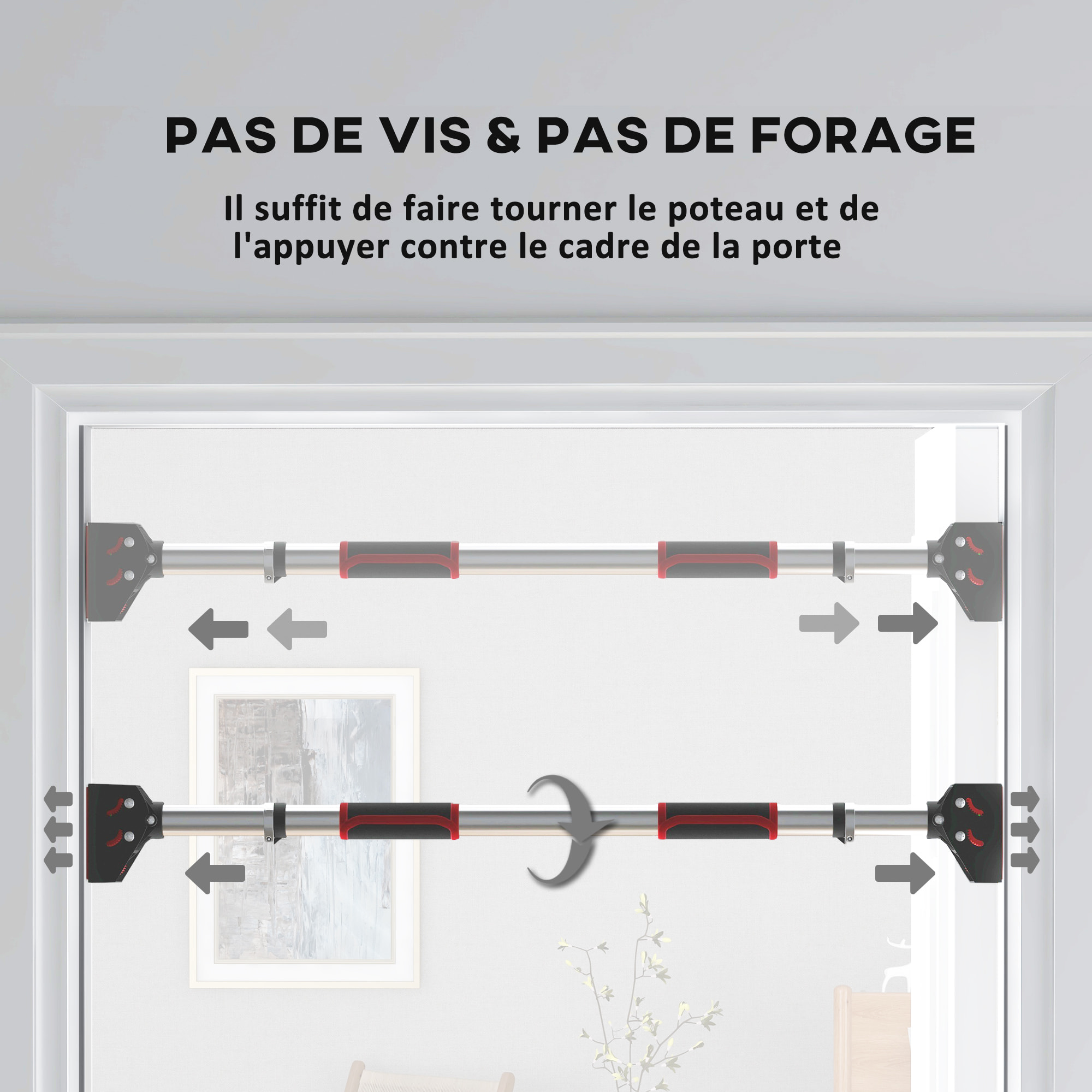 Barre de traction - barre de porte - pull up bar - barre d'étirement musculation pour cadres de porte sans vis - longueur ajustable (75-92cm)