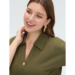 Fiorella Rubino - Vestito con colletto polo e bottone gioiello - Verde militare