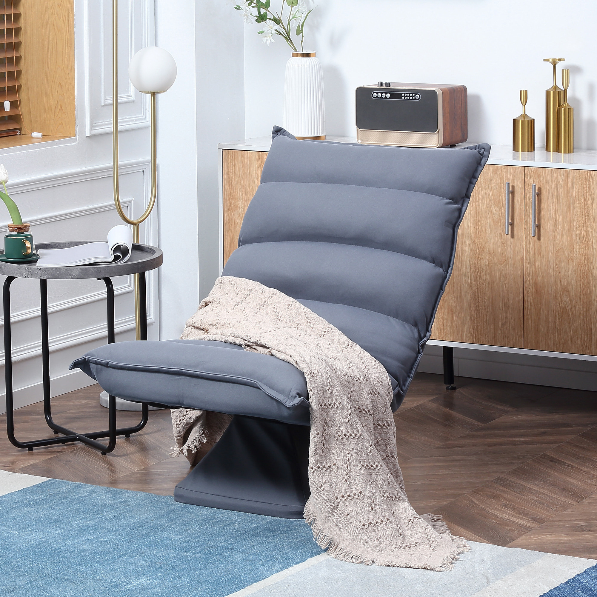 Fauteuil relax grand confort pivotant inclinaison réglable 5 niv. épais garnissage mousse haute densité tissu velours microfibre gris