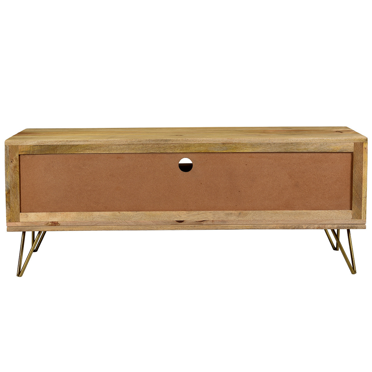 Meuble TV gravé en bois manguier massif et métal L130 LINIUM