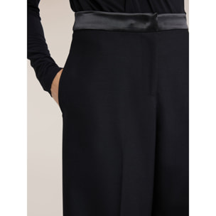 Motivi - Pantaloni palazzo in cady con inserti satin - Nero