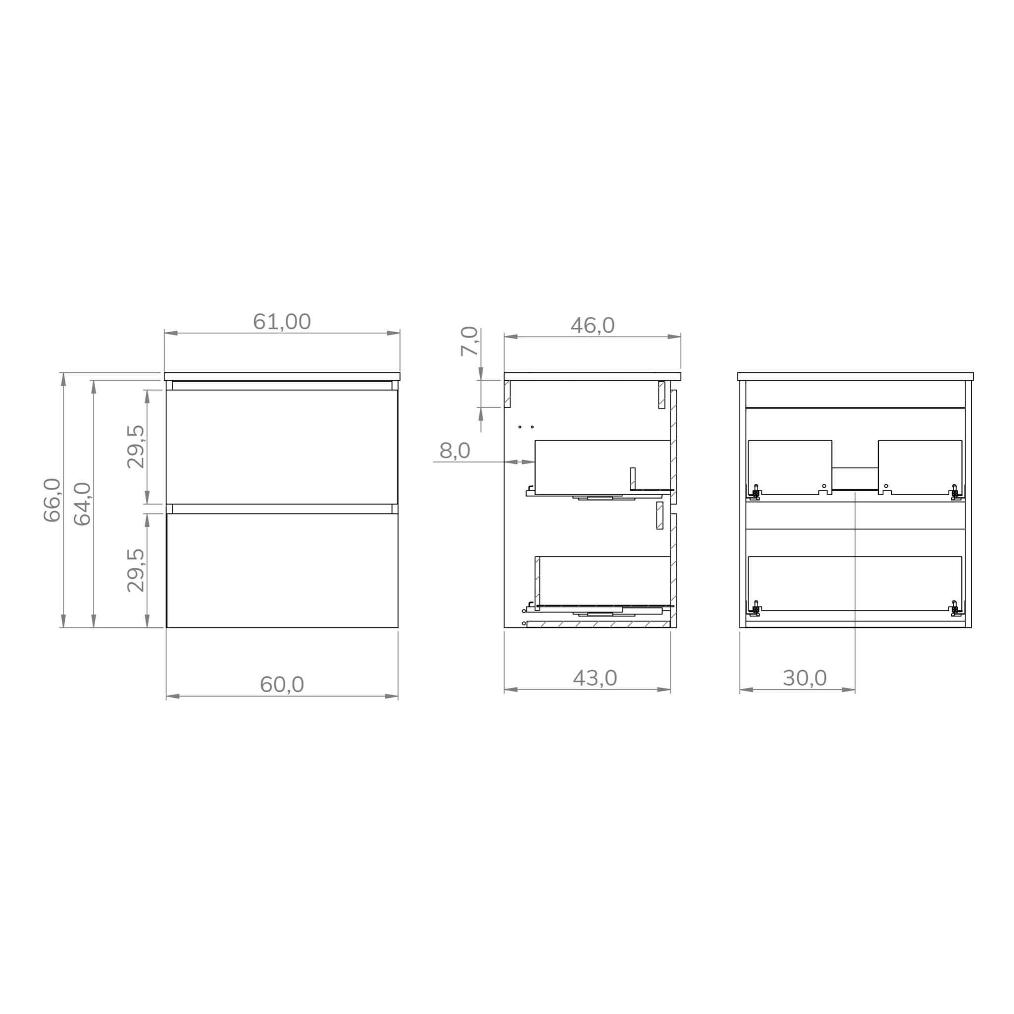 YINU SALLE DE BAIN | 60 CM BLANC - SOLOMON | DEUX TIROIRS | LAVABO ENCASTRÉ | N'INCLUT PAS LE MIROIR | ALDAY