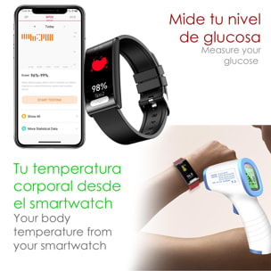 Bracciale intelligente ECG TK70, monitor della glicemia, dell'ossigeno e della tensione, frequenza cardiaca 24 ore su 24, termometro corporeo.