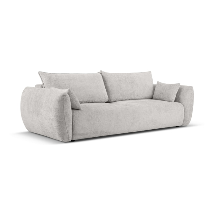 Canapé convertible avec coffre de rangement "Matera" 3 places en chenille gris clair