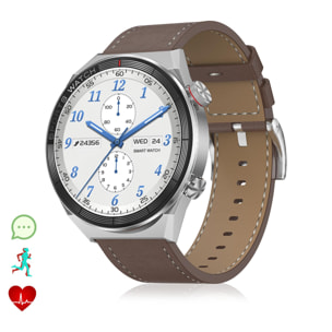 Smartwatch DT3 Mate con notifiche, schermo diviso, modalità multisport e cardiofrequenzimetro. Cinturino in pelle.