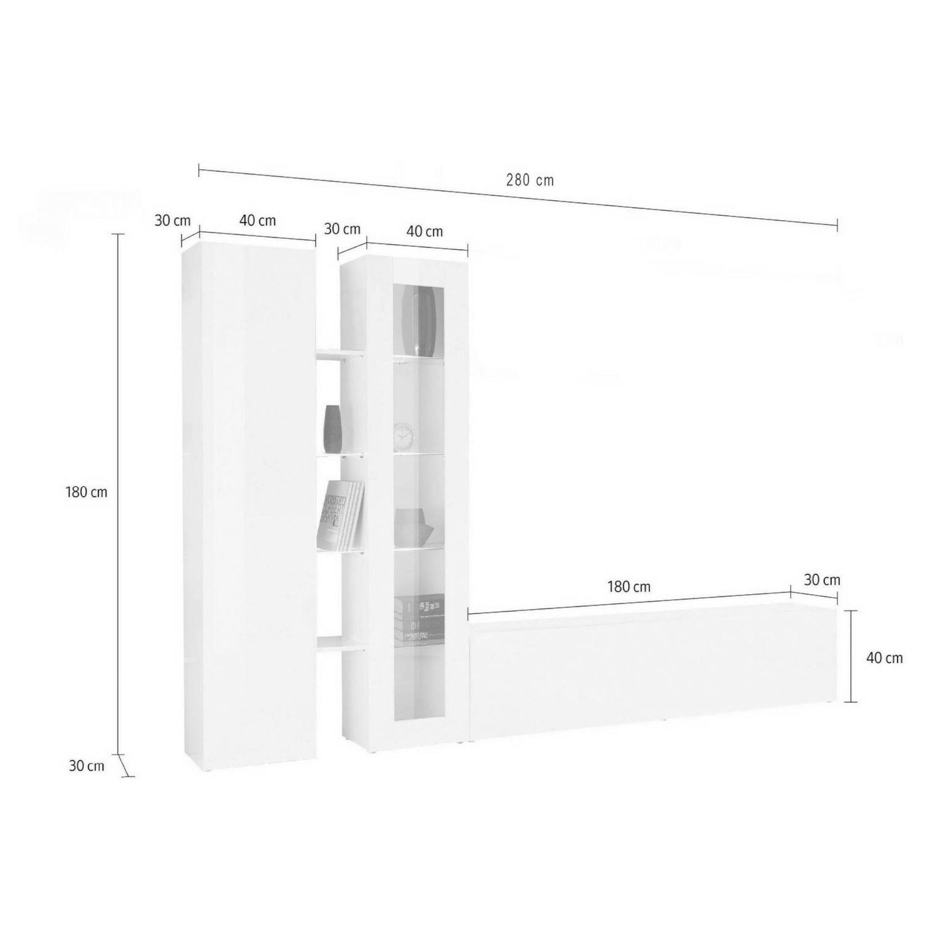 Parete attrezzata Dimitri, Set salotto porta TV a 3 ante, Mobile soggiorno multiuso con vetrina e luce LED, 100% Made in Italy, cm 280x30h180, Antracite