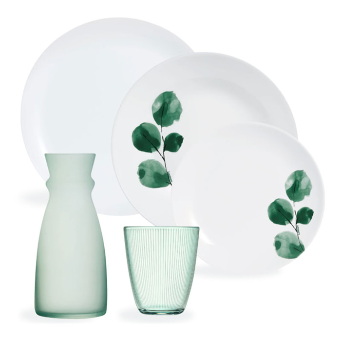 Service de table 25 pièces, avec verres à eau 31 cl et carafe 0,75 cl - Eucalyptus- Luminarc