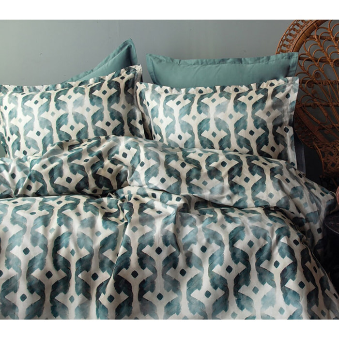 Parure housse de couette 240x220 cm et 2 taies d'oreiller 63x63cm satin de coton imprimé