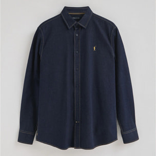 Camicia jeans blu indaco slim fit con logo Polo Club
