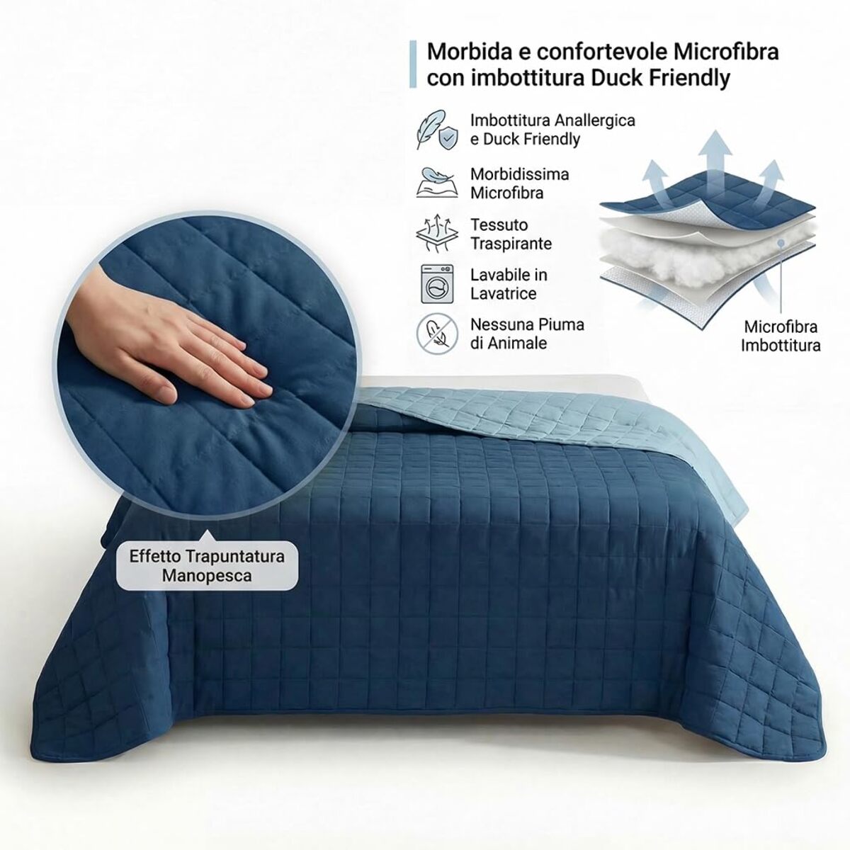 Copriletto matrimoniale estivo leggero double face 260x260 cm, trapunta estiva traspirante e morbida, coperta primaverile elegante e moderna, design reversibile per doppio stile, ideale per stagione calda, resistente e facile da lavare
