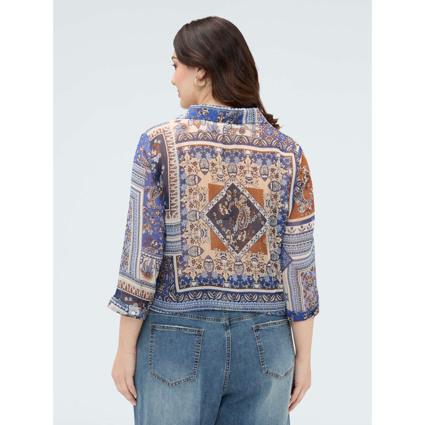 Fiorella Rubino - Blusa stampa foulard in mussola viscosa - Blu