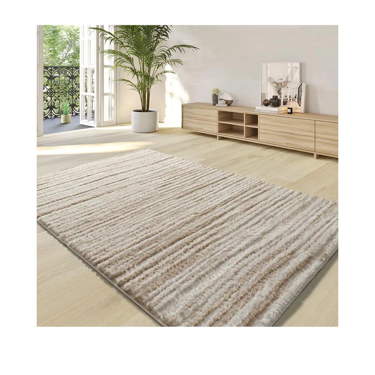 LIMA Alfombra shaggy estilo escandinavo con relieve beige, varias medidas disponibles