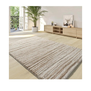 LIMA Alfombra shaggy estilo escandinavo con relieve beige, varias medidas disponibles