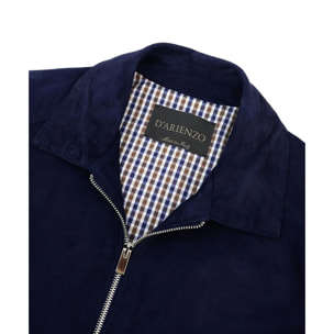 Giacca in camoscio blu impunturata colletto camicia