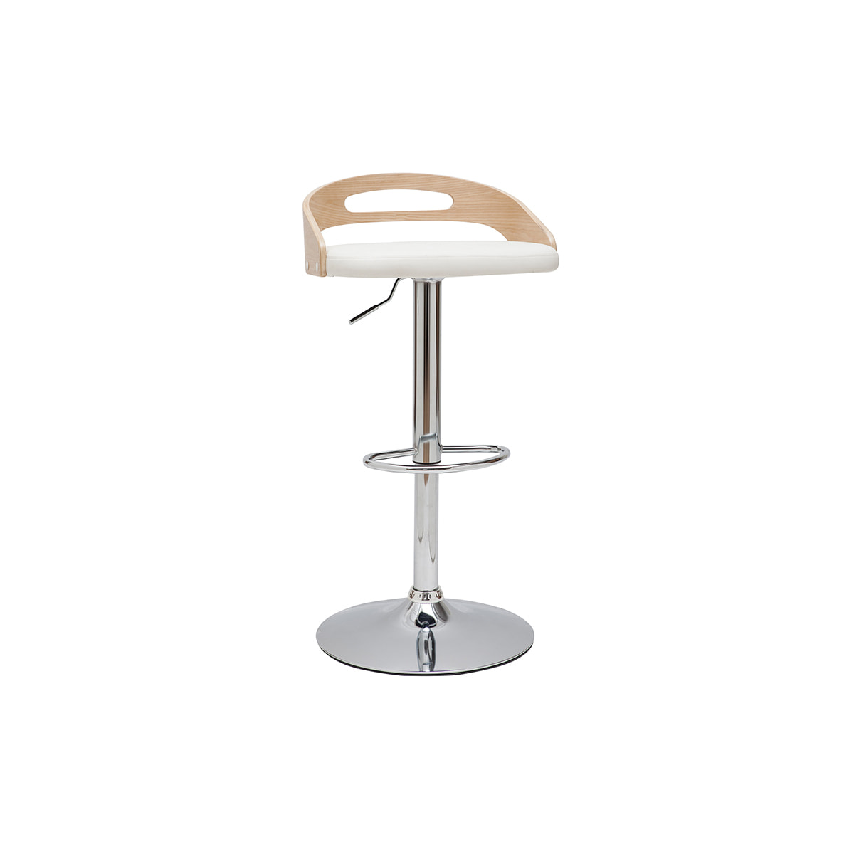 Tabouret de bar réglable design blanc et bois clair MANO