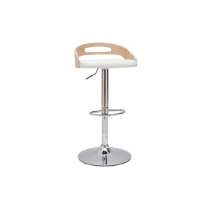 Tabouret de bar réglable design blanc et bois clair MANO