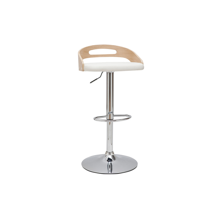 Tabouret de bar réglable design blanc et bois clair MANO