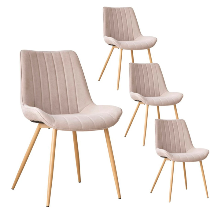 Pack de 4 chaises -tapisserie et pieds métalliques-couleur beige 55 x 85 x 61 cm