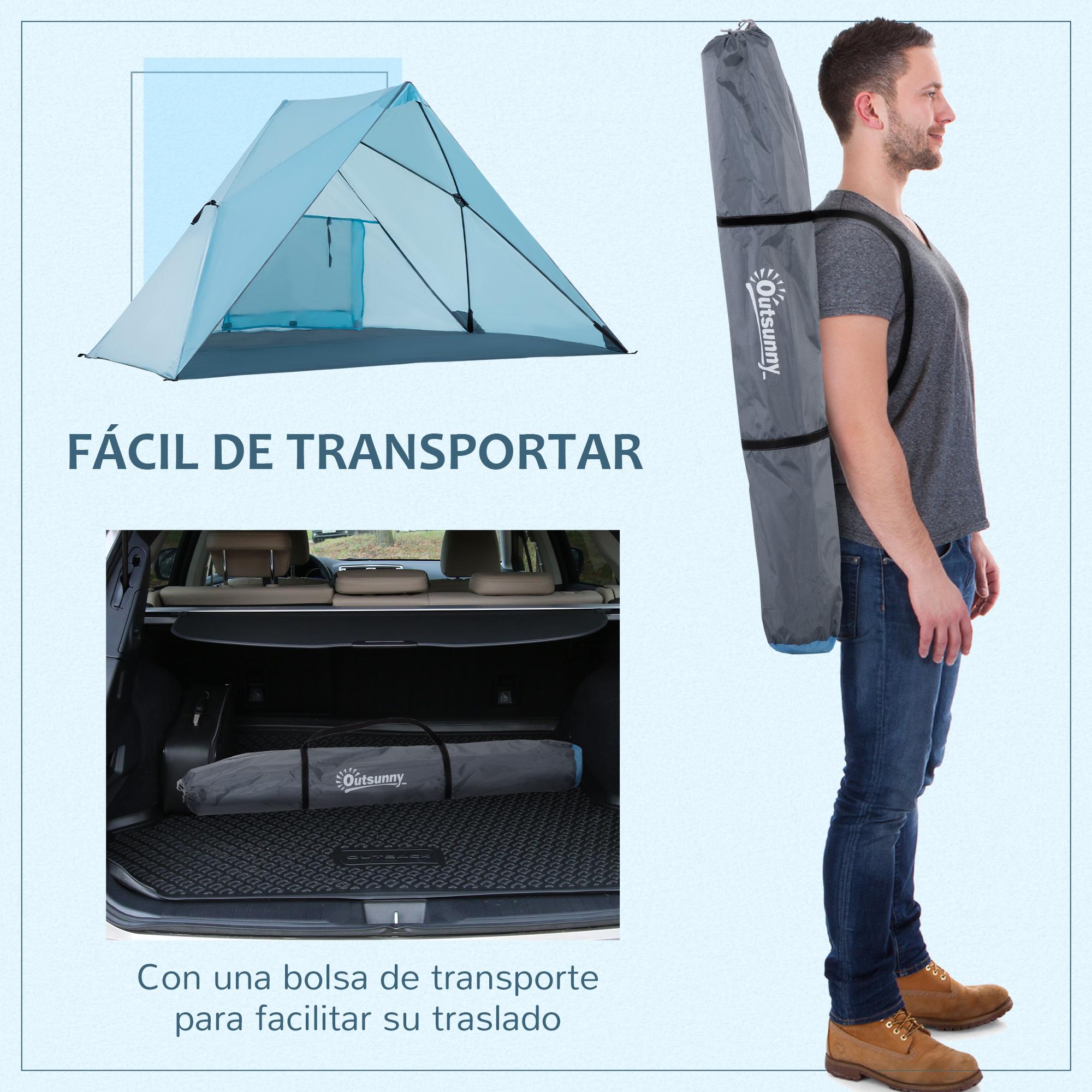 Tienda de Playa Plegable 2-3 Personas Anti UV 50+ con Ventana y Bolsa Transporte