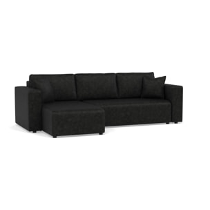 Topaze - canapé d'angle réversible 4 places convertible avec coffre en simili - Noir