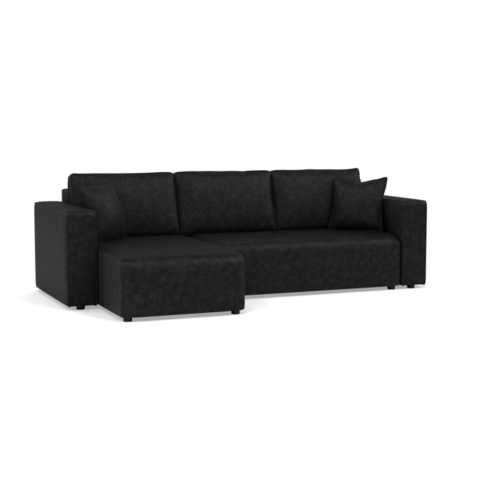Topaze - canapé d'angle réversible 4 places convertible avec coffre en simili - Noir